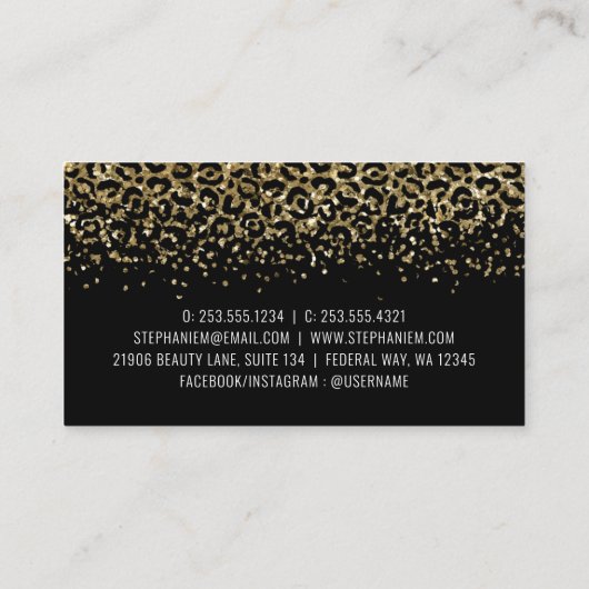 Gold Leopard Glitter Beauty Salon Visitekaartje (Achterkant)