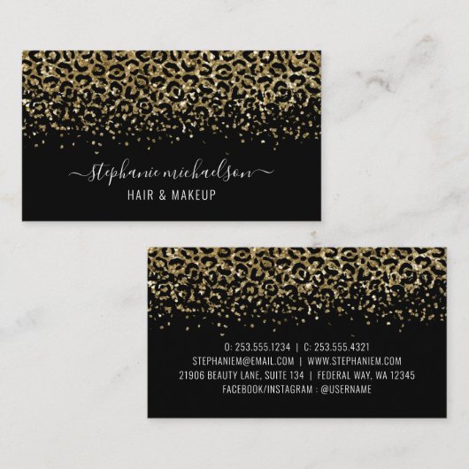 Gold Leopard Glitter Beauty Salon Visitekaartje (Voorkant / Achterkant)
