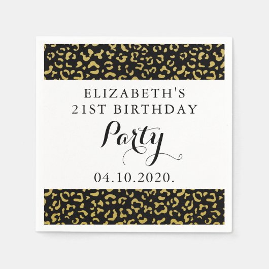 Gold Leopard, Glitter, Leopard Pattern, Birthday Servet (Voorkant)