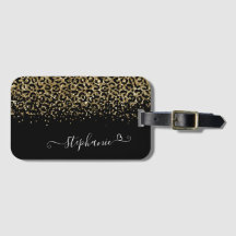 Gold Leopard Glitter Monogram Black