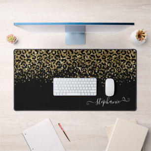 Gold Leopard Glitter Monogram Black Bureaumat