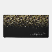 Gold Leopard Glitter Monogram Black Bureaumat (Voorkant)