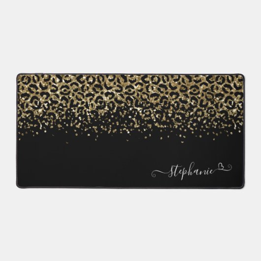 Gold Leopard Glitter Monogram Black Bureaumat (Voorkant)