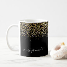 Gold Leopard Glitter Monogram Black