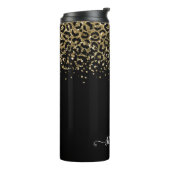Gold Leopard Glitter Monogram Black Thermosbeker (Gedraaid links)