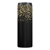 Gold Leopard Glitter Monogram Black Thermosbeker (Achterkant)