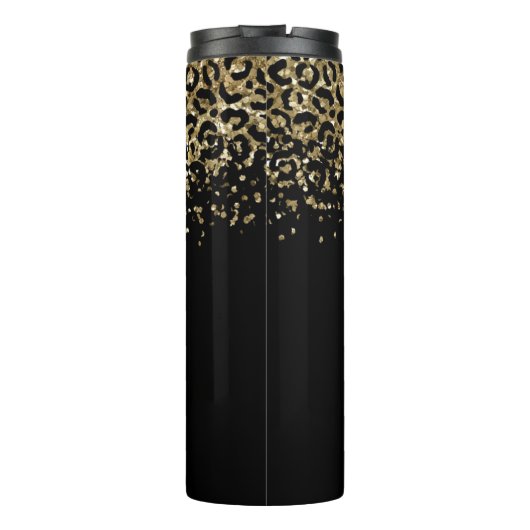 Gold Leopard Glitter Monogram Black Thermosbeker (Achterkant)