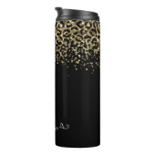 Gold Leopard Glitter Monogram Black Thermosbeker (Geroteerd rechts)