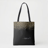 Gold Leopard Glitter Monogram Black Tote Bag (Voorkant)