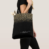 Gold Leopard Glitter Monogram Black Tote Bag (Dichtbij)