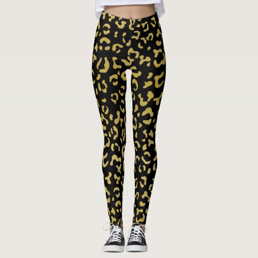 Gold Leopard, Gold Glitter, Leopard Pattern Leggings (Voorkant)