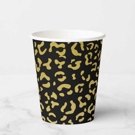 Gold Leopard, Gold Glitter, Leopard Pattern Papieren Bekers (Achterkant)