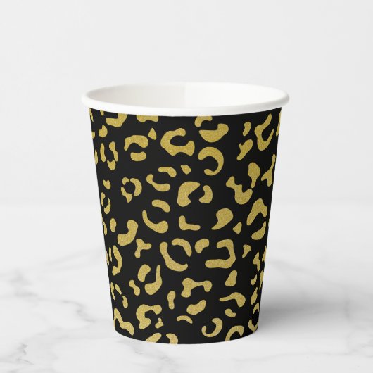 Gold Leopard, Gold Glitter, Leopard Pattern Papieren Bekers (Links)