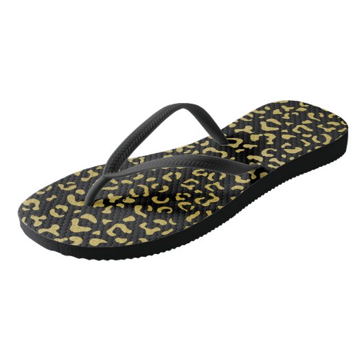 Gold Leopard, Gold Glitter, Leopard Pattern Teenslippers (Schuin)