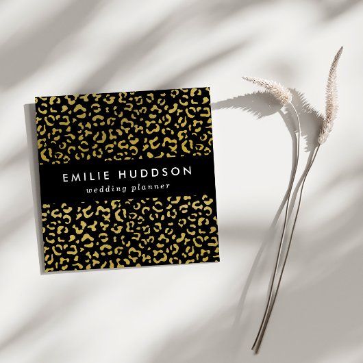 Gold Leopard, Gold Glitter, Leopard Pattern Vierkante Visitekaartje