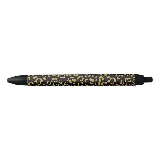 Gold Leopard, Gold Glitter, Leopard Pattern Zwarte Inkt Pen (Voorkant)