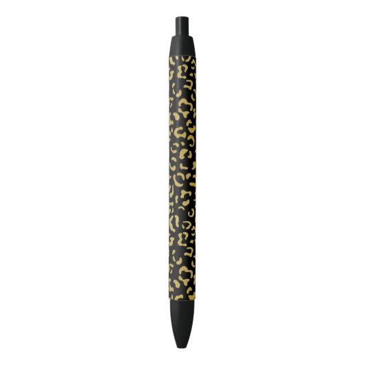 Gold Leopard, Gold Glitter, Leopard Pattern Zwarte Inkt Pen (Voorkant Verticaal)