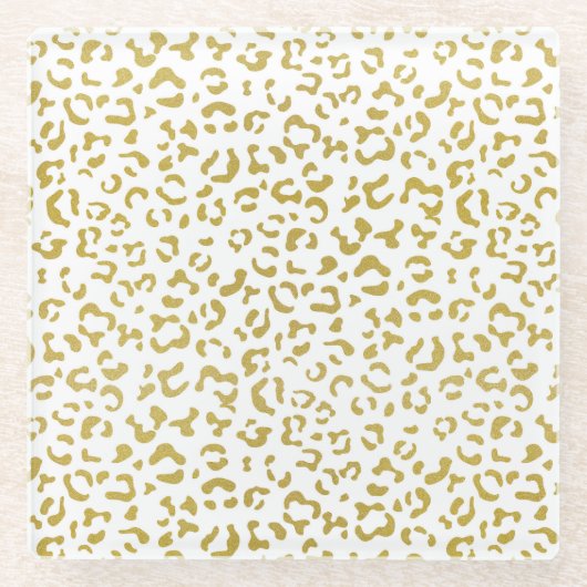 Gold Leopard, Gold Glitter, luipaard afdrukken Glazen Onderzetter (Voorkant)