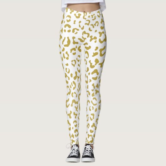 Gold Leopard, Gold Glitter, luipaard afdrukken Leggings (Voorkant)