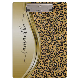 Gold Leopard Handgeschreven naam Metaal Monogram Klembord