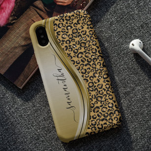 Gold Leopard Handgeschreven naam Metal Hoesje-Mate Samsung Galaxy S10 Hoesje