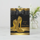 Gold Leopard High Hiel Black Bow Birthday Party 3 Kaart (Staand voorkant)