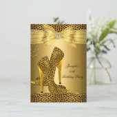 Gold Leopard High Hiel Black Bow Birthday Party Kaart (Staand voorkant)