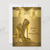 Gold Leopard High Hiel Black Bow Birthday Party Kaart (Voorkant)
