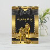 Gold Leopard High Hiel Shoe Black Birthday 2 Kaart (Staand voorkant)