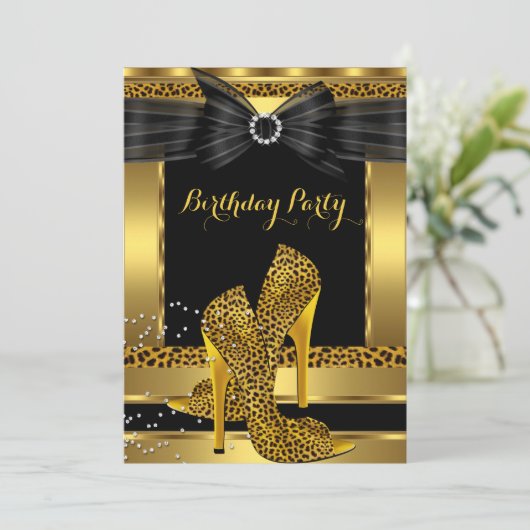 Gold Leopard High Hiel Shoe Black Birthday 2 Kaart (Staand voorkant)