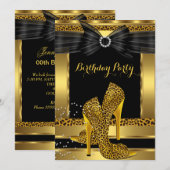 Gold Leopard High Hiel Shoe Black Birthday 2 Kaart (Voorkant / Achterkant)