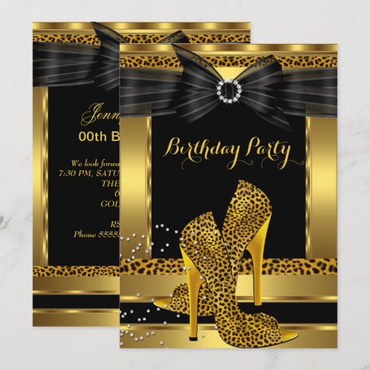 Gold Leopard High Hiel Shoe Black Birthday 2 Kaart (Voorkant / Achterkant)