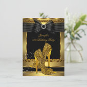 Gold Leopard High Hiel Shoe Black Birthday Kaart (Staand voorkant)