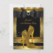 Gold Leopard High Hiel Shoe Black Birthday Kaart (Voorkant)