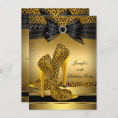 Gold Leopard High Hiel Zwarte Bow Birthday Party 2 Kaart (Voorkant / Achterkant)