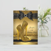 Gold Leopard High Hiel Zwarte Bow Birthday Party 2 Kaart (Staand voorkant)