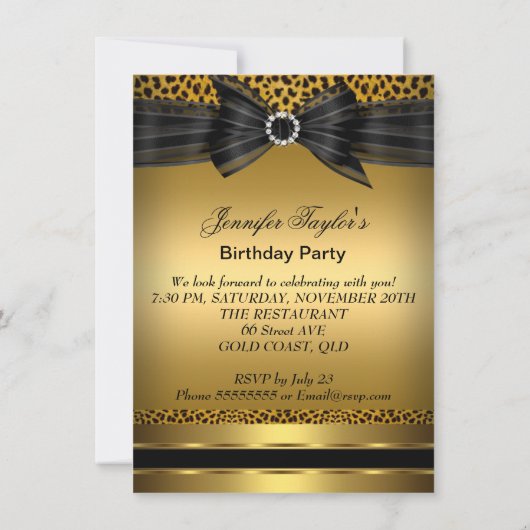 Gold Leopard High Hiel Zwarte Bow Birthday Party 2 Kaart (Achterkant)