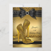 Gold Leopard High Hiel Zwarte Bow Birthday Party 2 Kaart (Voorkant)