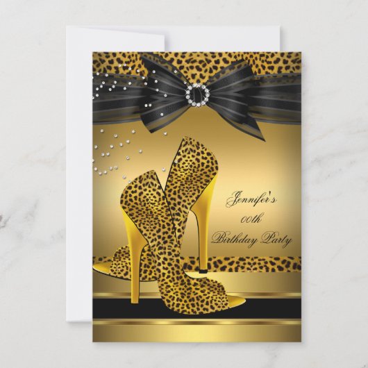 Gold Leopard High Hiel Zwarte Bow Birthday Party 2 Kaart (Voorkant)