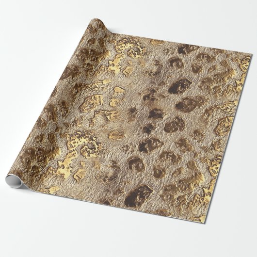 Gold Leopard Metallic Spots Cadeaupapier (Uitgerold)