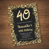 Gold Leopard Painted Black 40th Birthday Kaart