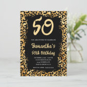 Gold Leopard Painted Black 50th Birthday Kaart (Staand voorkant)