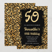 Gold Leopard Painted Black 50th Birthday Kaart (Voorkant / Achterkant)