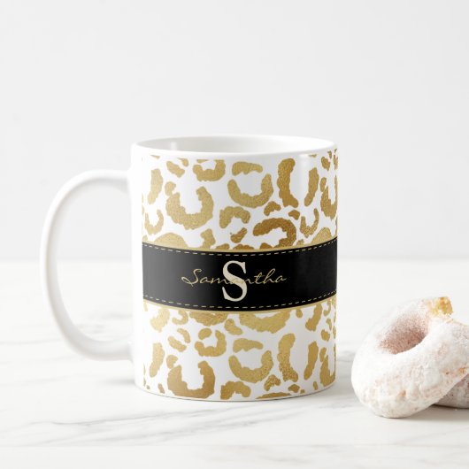 Gold leopard print aangepast koffiemok (Met donut)