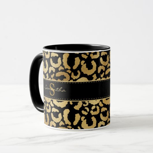 Gold leopard print aangepaste koffie-mok mok (Voorkant links)