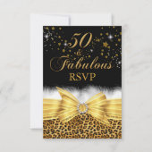 Gold Leopard Print & Bow 50 & Fabulous RSVP Kaart (Voorkant)