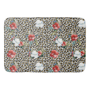 Gold Leopard Print Floral Badmat