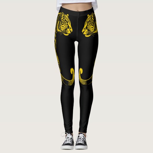 Gold Leopard Print Fun Safari Pattern Leggings (Voorkant)