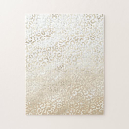 Gold Leopard Print Khaki Cream Beige Waterverf Legpuzzel (Verticaal)