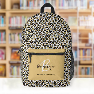 Gold Leopard Print Monogram Naam Terug naar school Bedrukte Rugzak